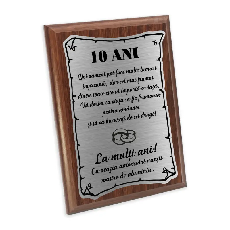 10 ani doi oameni pot face multe lucruri, placheta lemn personalizata prin gravura